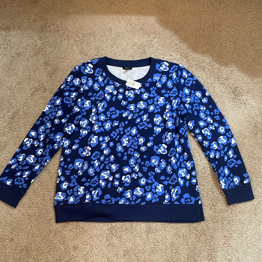 Talbots flowered blue sweater, size MP, brand new with tags.